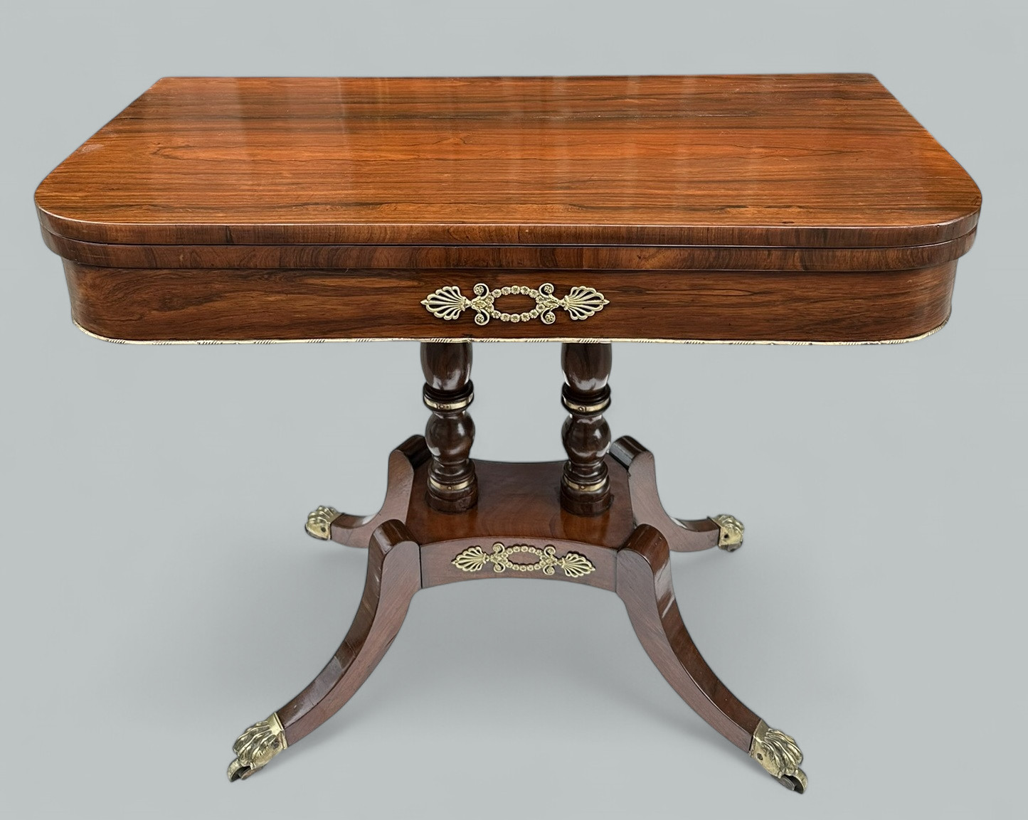 081. Antique English Regency Mahogany Fold-Over Games Card Tea Side Table 19Ct