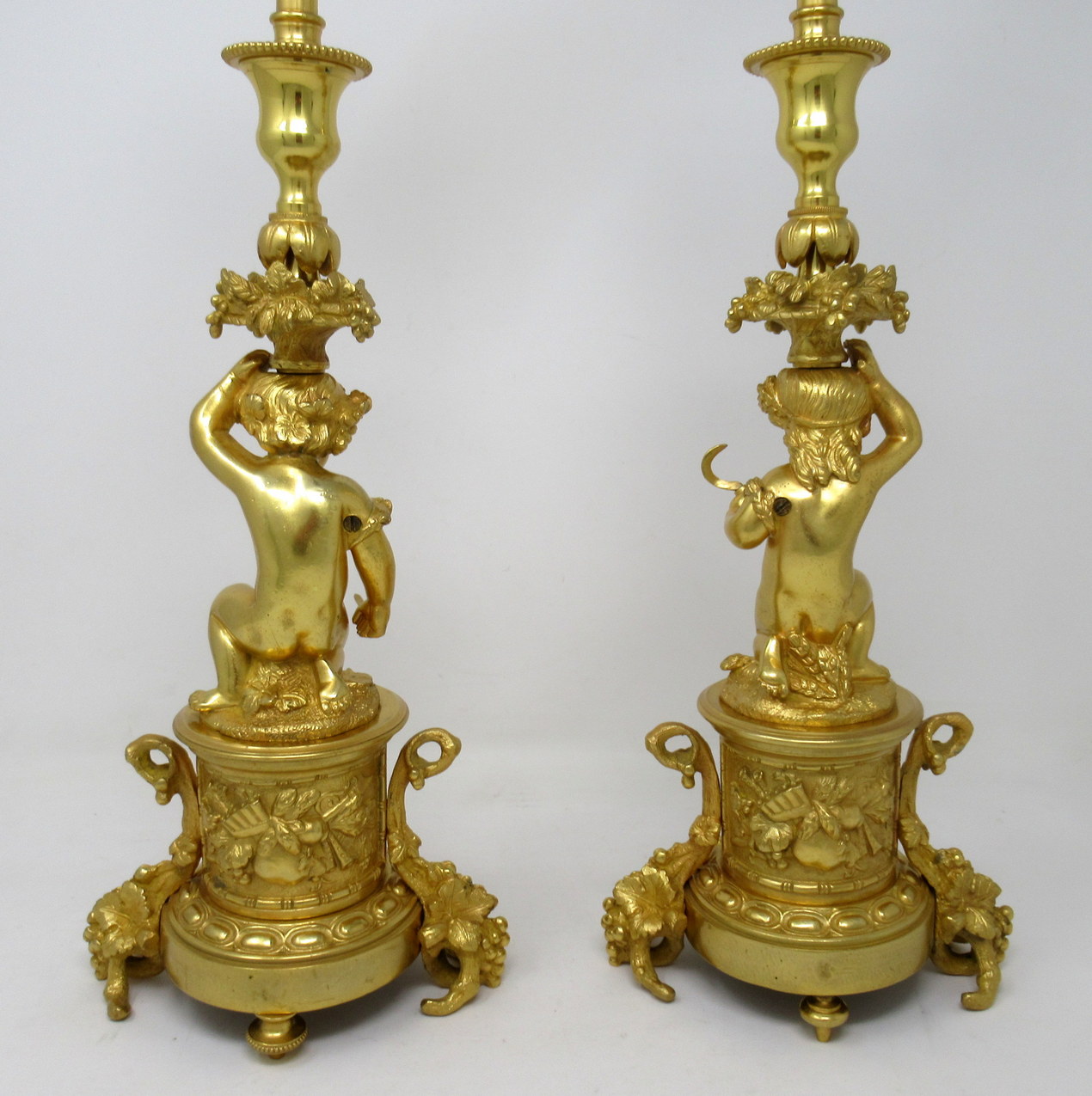 509. Antique Pair French Sèvres Celeste Porcelain Gilt Bronze Cherub Table Lamps 19Ct - Image 3