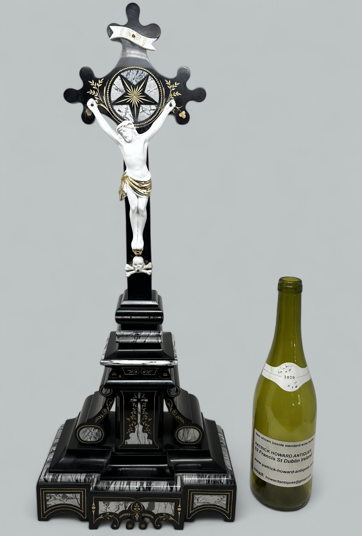 742. Antique Vintage French Gilt Marble Religious Holy Crucifix Jesus Christ Cross - Image 11