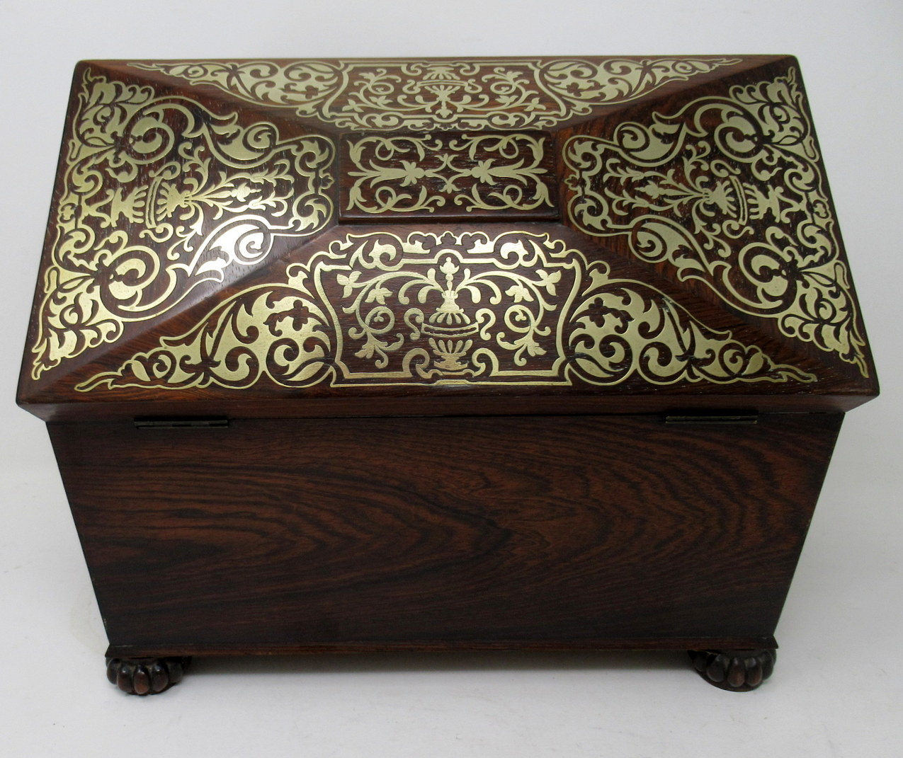 628. Antique Brass Inlaid Rosewood English Tea Caddy Box Regency Gillows Lancaster - Image 8