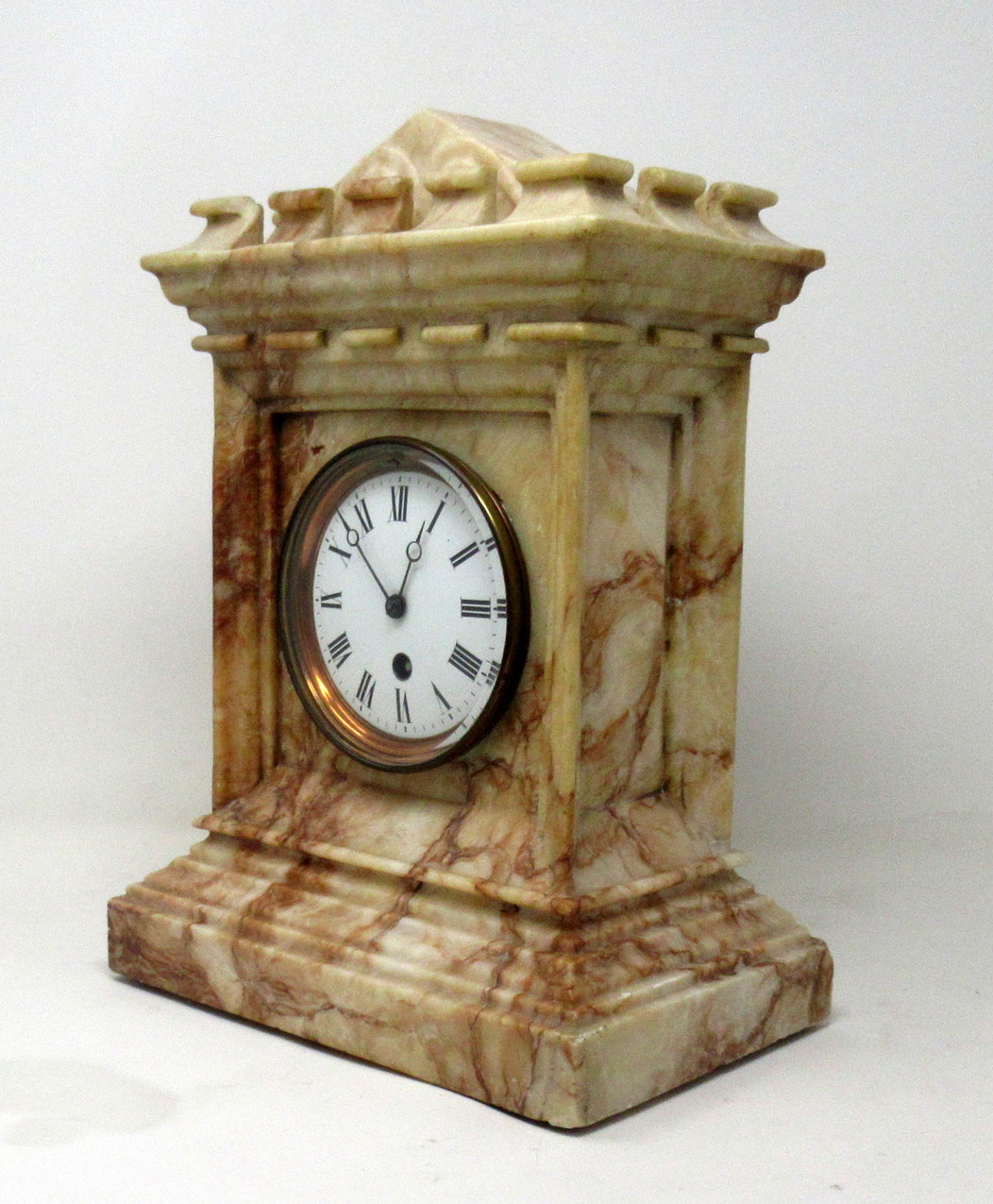 420. Antique French Carved Marble Architectural Castle Form Mantle Clock Timepiece - Image 2