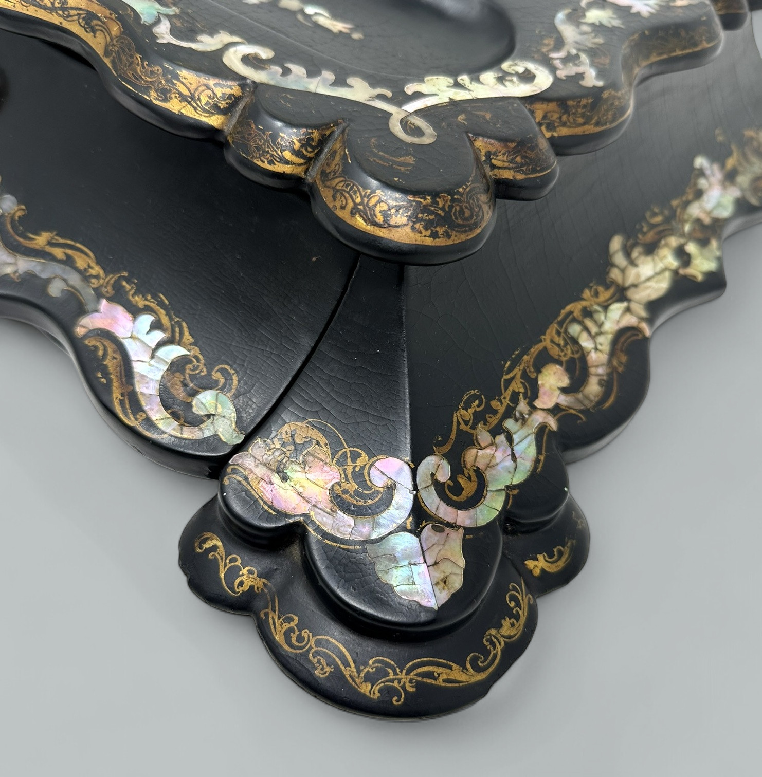 301. Antique Jennings and Bettridge Grand Tour Papier Mache Desk Set Inkstand Encrier - Image 6