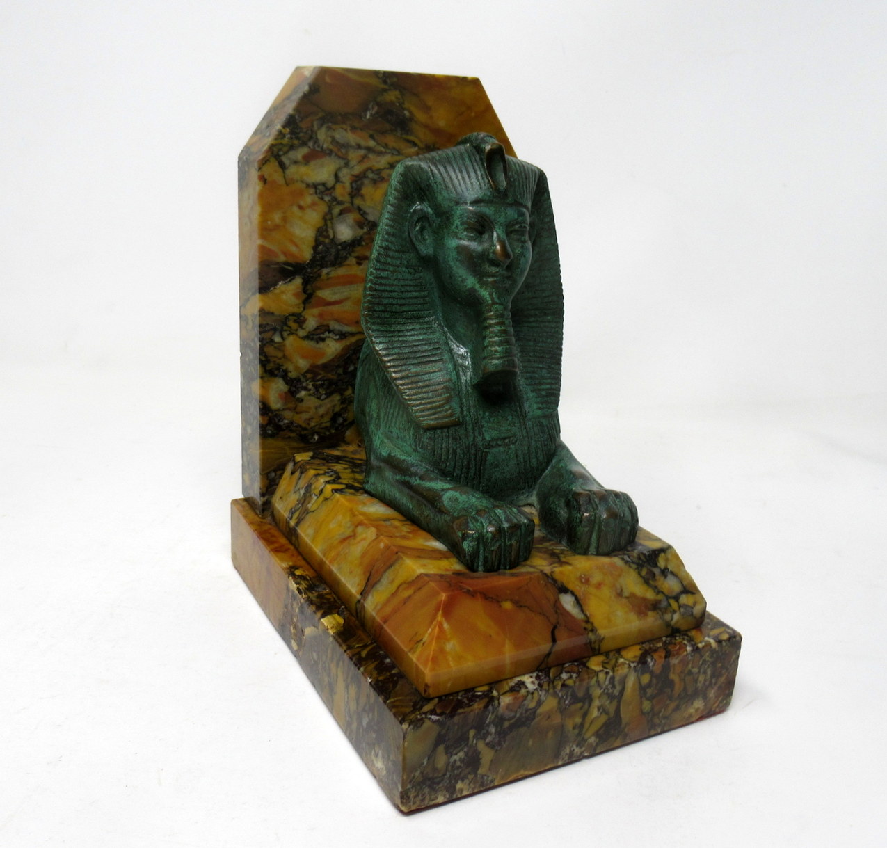 640. Grand Tour Italian French Egyptian Sphinx Pair Bronze Bookends Sienna Marble - Image 6