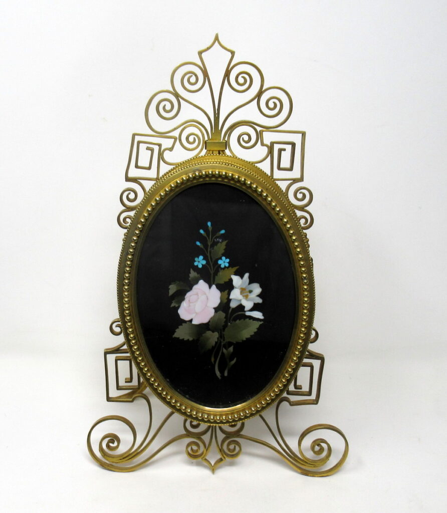 852. Grand Tour Pietra Dura Italian Ormolu Picture Photo Frame Still Life Flowers