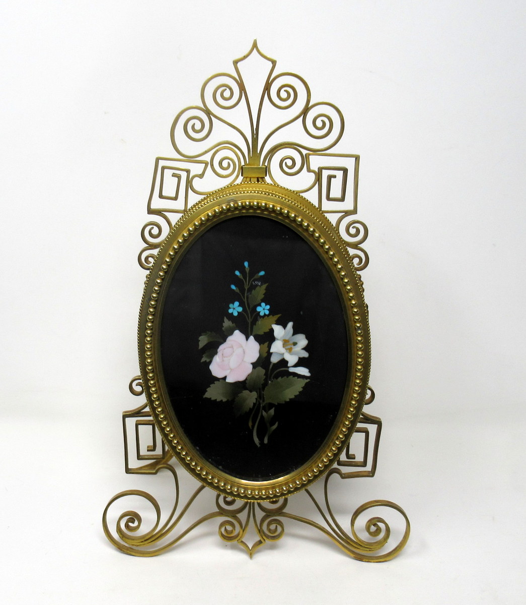 852. Grand Tour Pietra Dura Italian Ormolu Picture Photo Frame Still Life Flowers