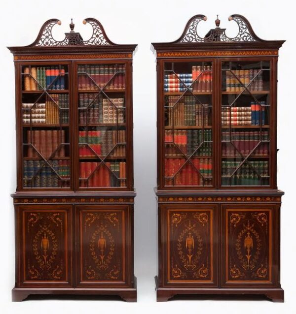 456. Fine Pair Inlaid Mahogany Bookcases by Edwards Roberts Circa 1900