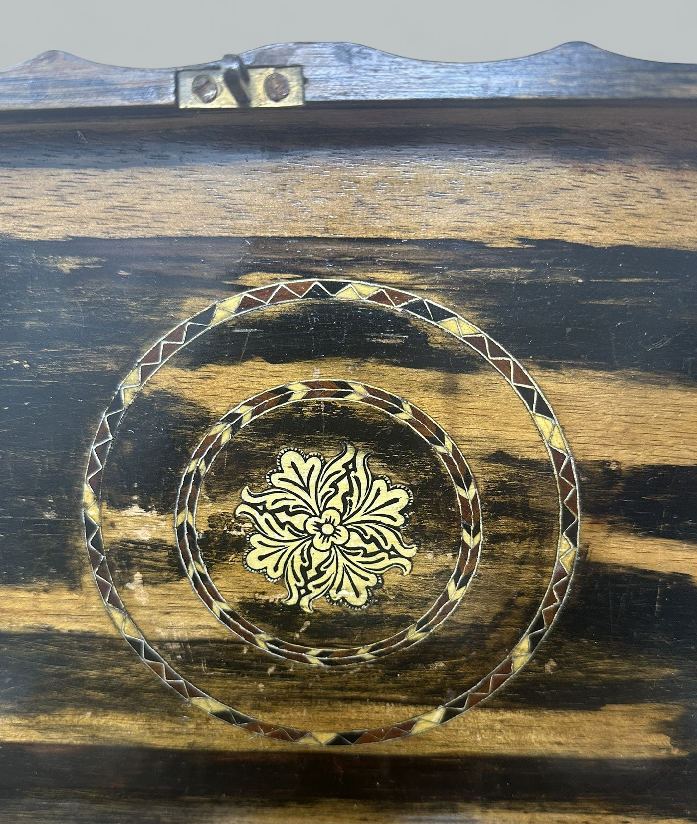 108. Antique Anglo Indian Coromandel Satinwood Ladys Jewelry Sewing Table Box 19th Ct - Image 8