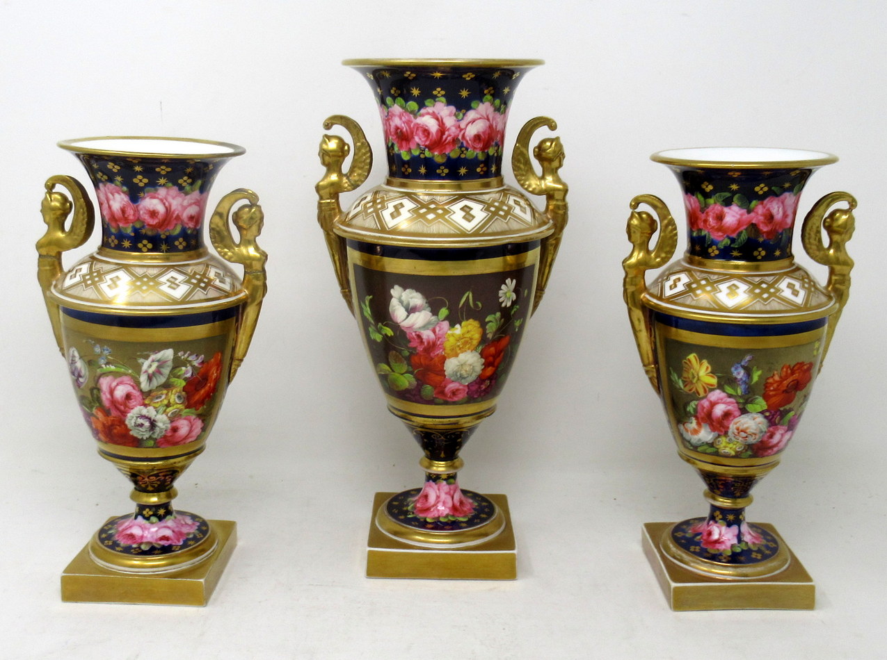 804. Pair Regency Minton Porcelain Urns Vases Garniture Thomas Steel