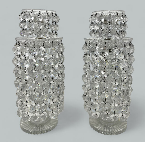 102. Antique Pair English Regency Candlesticks Crystal Glass Lusters Atrb John Blades