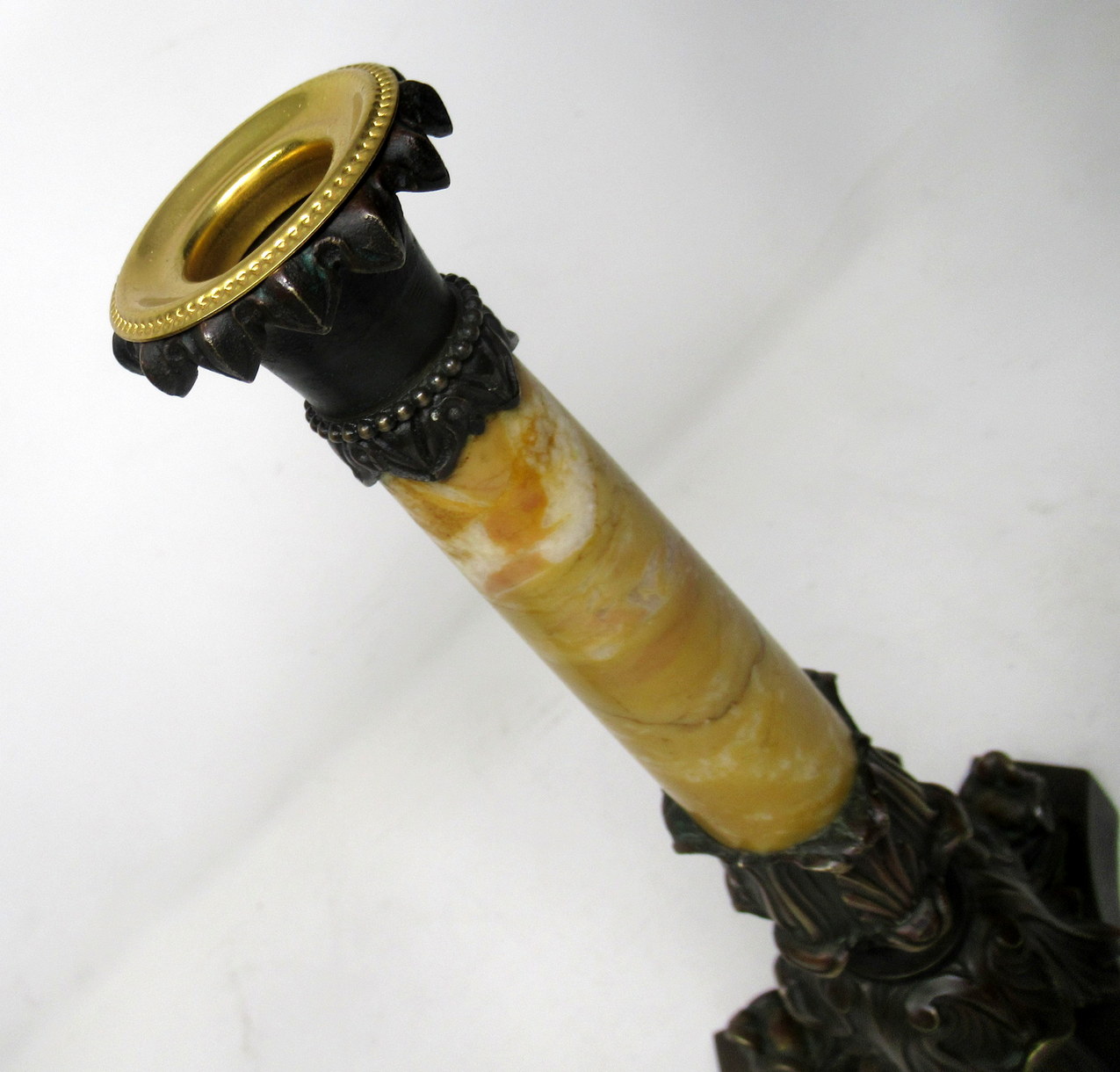 209. Antique Pair Grand Tour French Bronze Dore Sienna Marble Ormolu Candlesticks 19th Century - Image 8