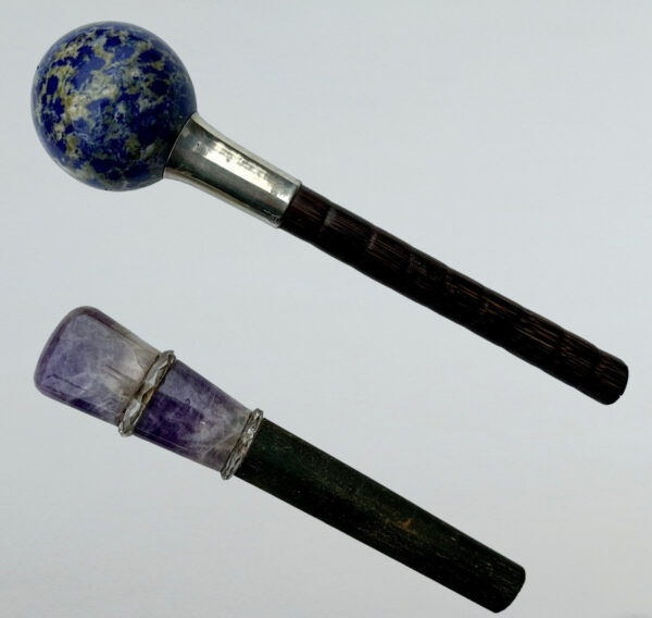 168. Antique Lapis Lazuli Blue John Amethyst Lady's Walking Stick Wooden Parts