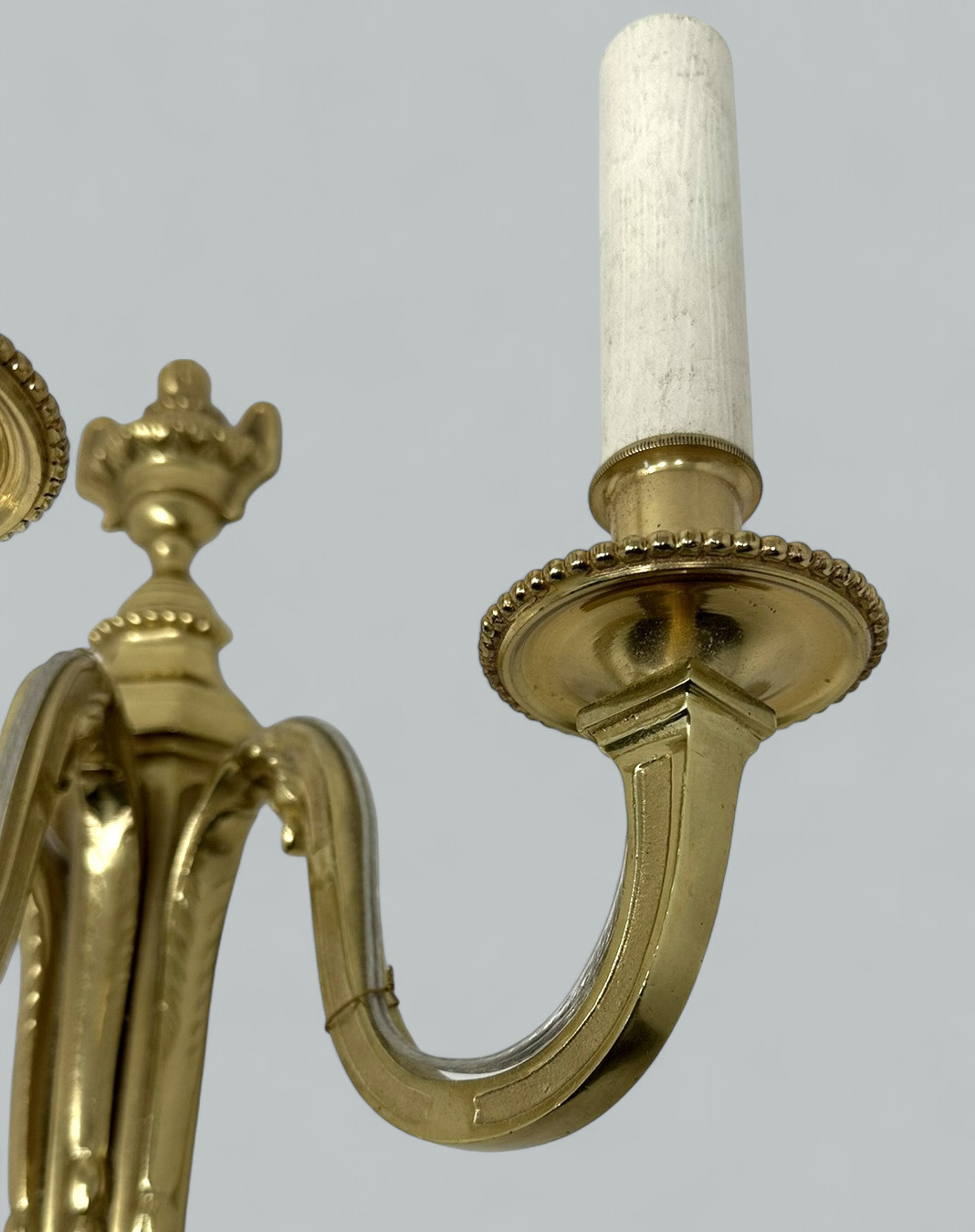 496. Antique Pair Ormolu Gilt Bronze Treble Light Wall Electric Sconces Appliques 19C - Image 5