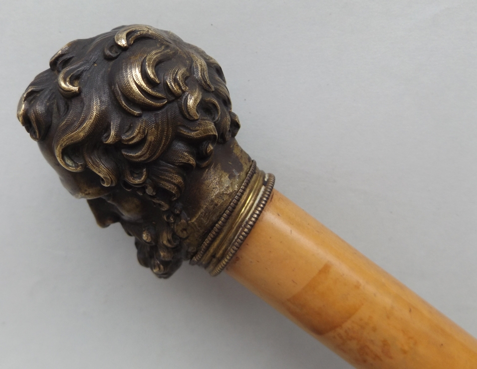 226. Superb Malacca Walking Cane Bronze Head 19thCt - Image 2