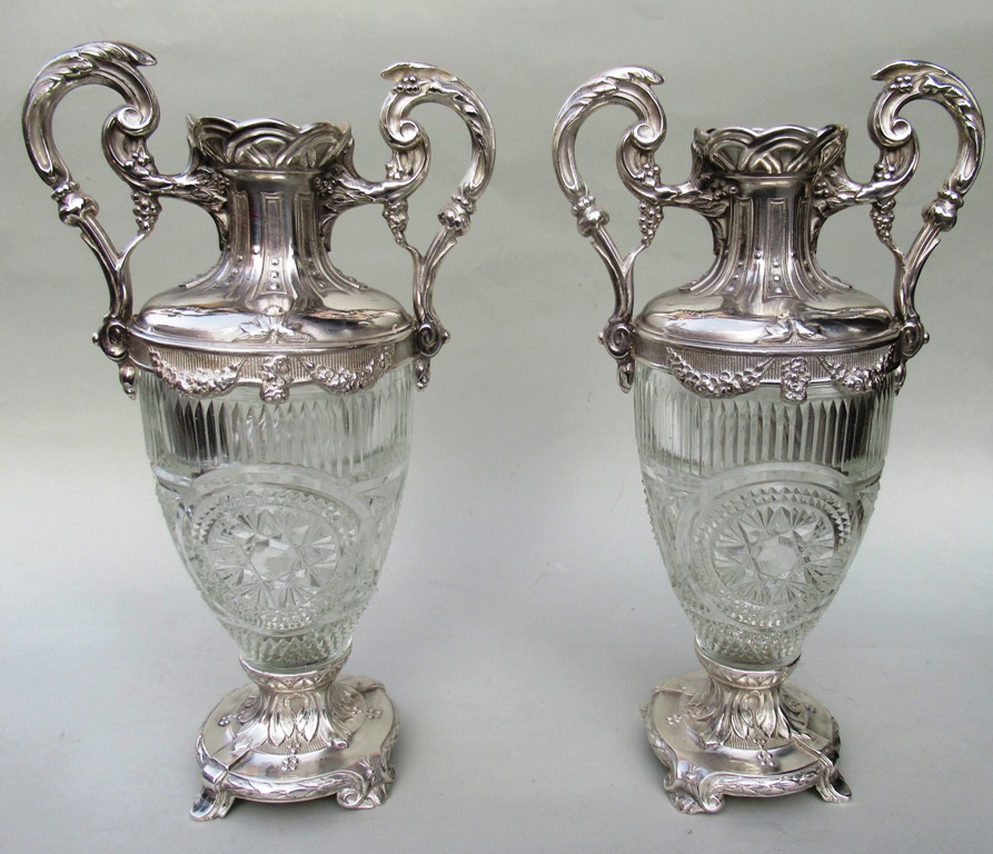 576. Superb Pair French Hand Cut Crystal Twin Handle Vases 19thCt - Image 2