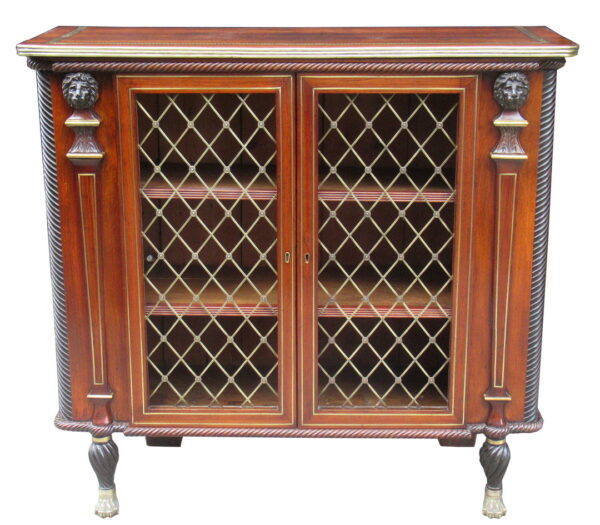 470. Fine Irish Cork Regency Brass Inlaid Sidecabinet Hockley Hall Provenance