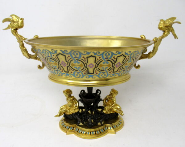 527. Antique French Gilt-Bronze Champlevé Enamel Centerpiece Ferdinand Barbedienne