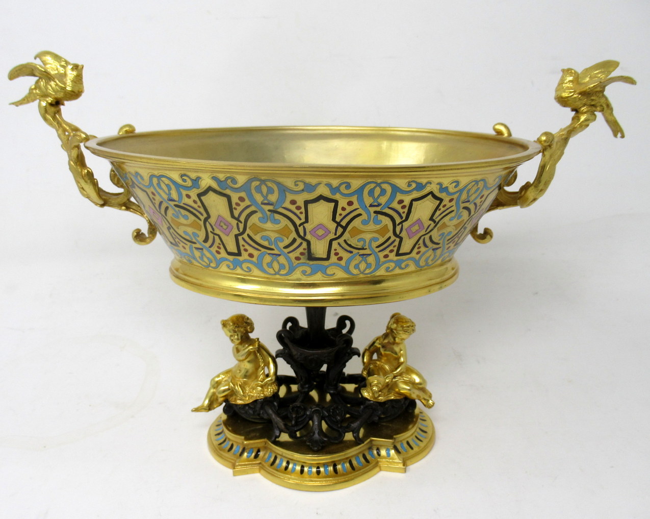 527. Antique French Gilt-Bronze Champlevé Enamel Centerpiece Ferdinand Barbedienne