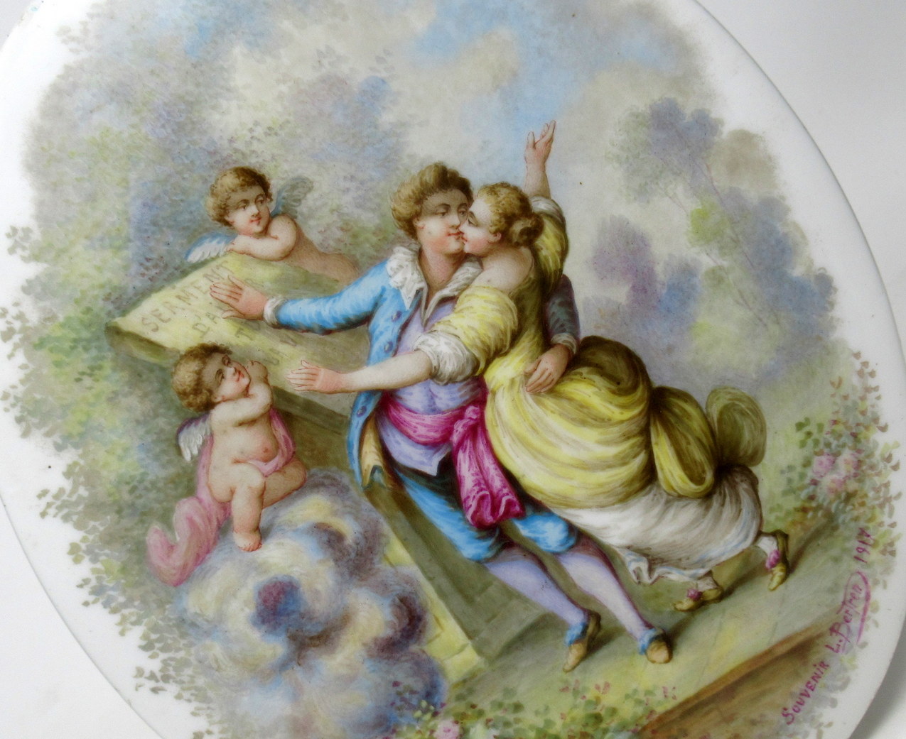 485. Antique Porcelain Painted French Sevres Plaque by L Bertren dated 1917 - Image 4