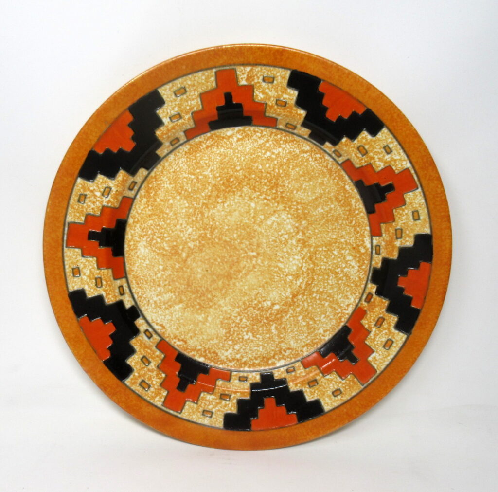 115. Art Deco Mid Century Crown Ducal Wall Plaque Charlotte Rhead Aztec Pattern 1930