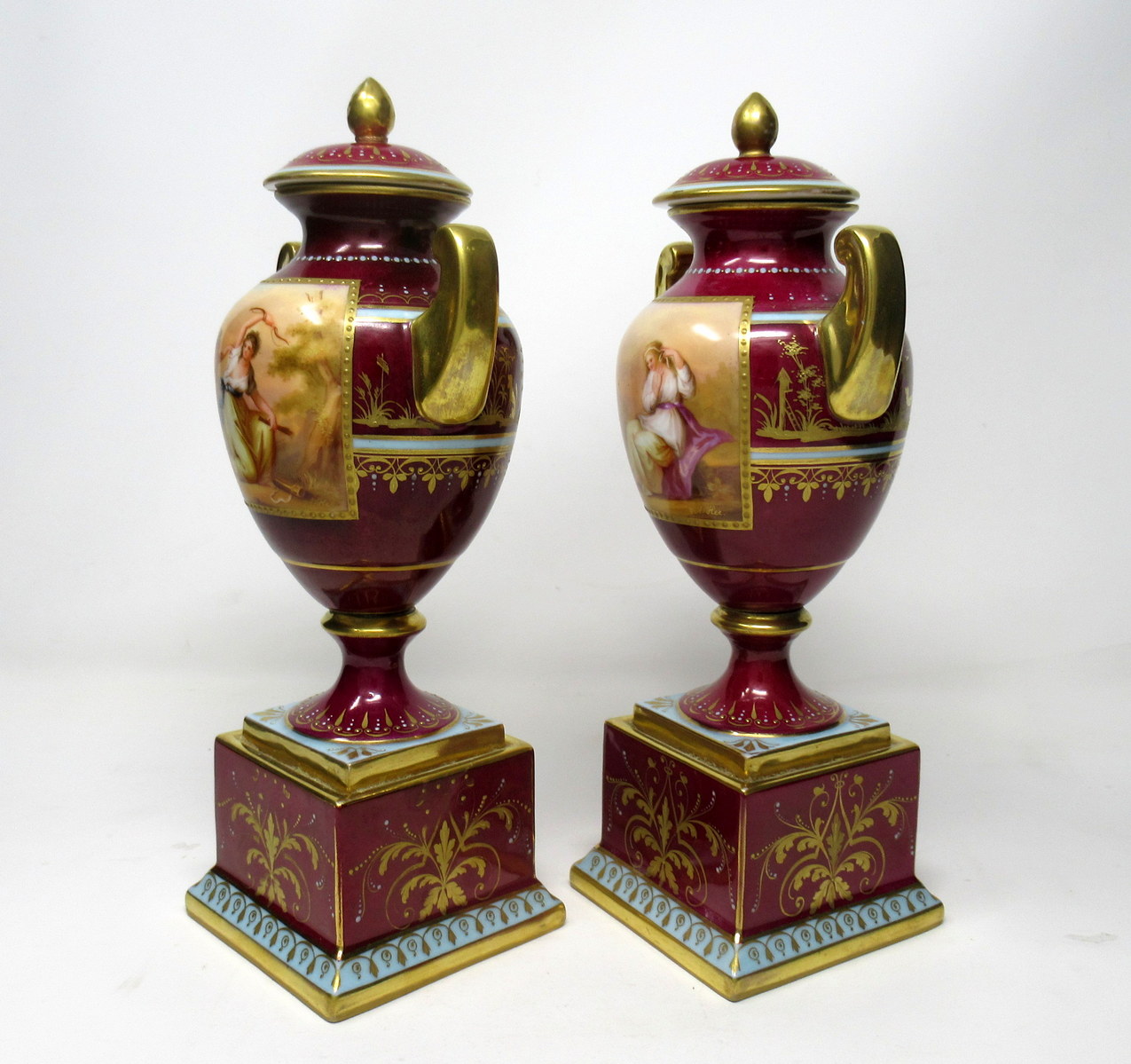 479. Fine Pair Austrian Royal Vienna Mythological Themed Hand Painted Vases 19th Ct - Image 4
