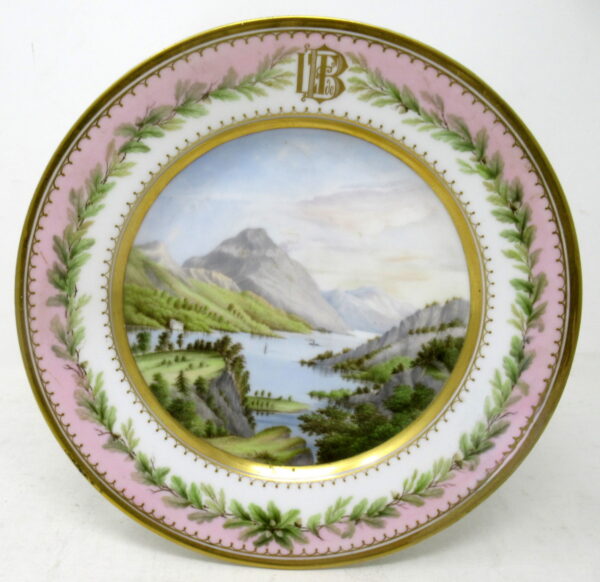 802. Antique Gilt Cabinet Copenhagen Plate Scottish Ben Lock Lomond Landscape 1871