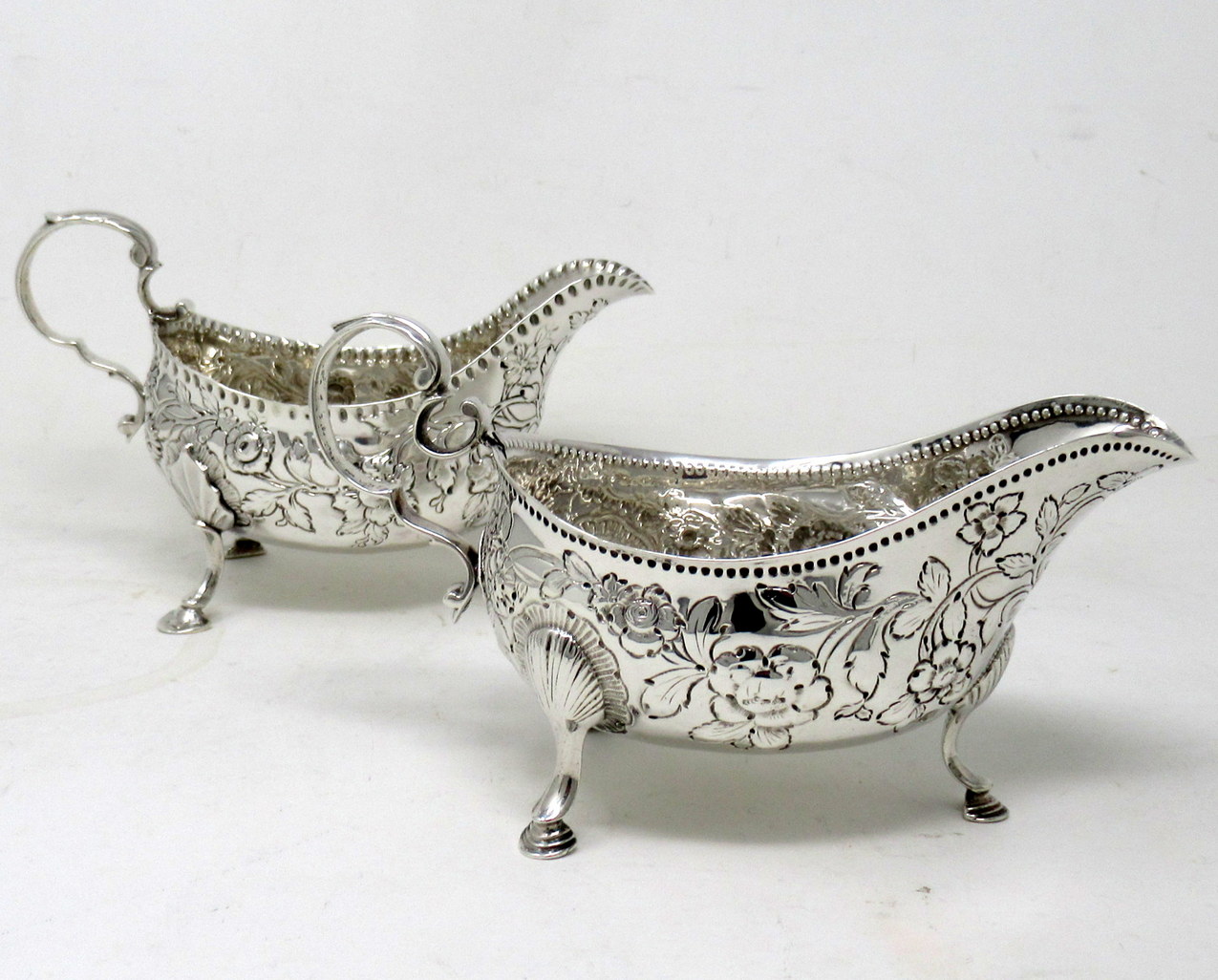 668. Rare Pair Irish Georgian Dublin Silver Sauce Gravy Boats Circa 1760 Matthew West - Image 2