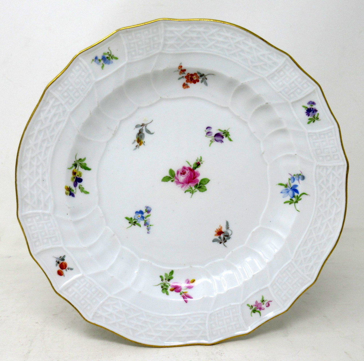 737. Antique Set German Dresden Meissen Cabinet Plates Still Life Flowers Pair - Image 3