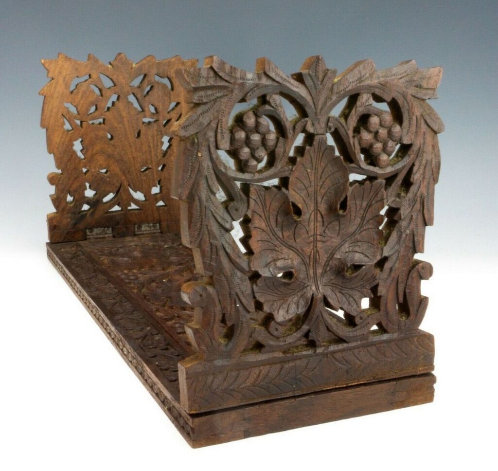 219. Superb Hand Carved Black Forest Walnut Book Trough 19thCt