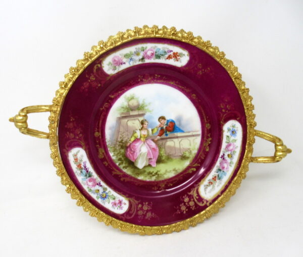 379. Antique French Sevres Ormolu Gilt Bronze Porcelain Tazza Cabinet Plate Centerpiece