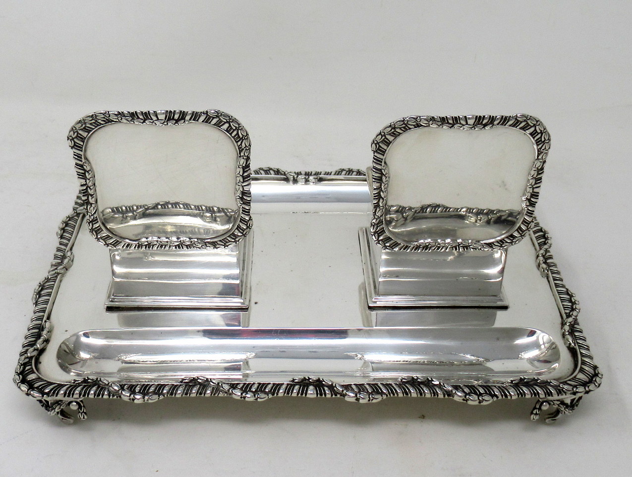 781. Antique Art Deco English Sterling Silver Ink Desk Inkstand Desk Set London 1910 - Image 5