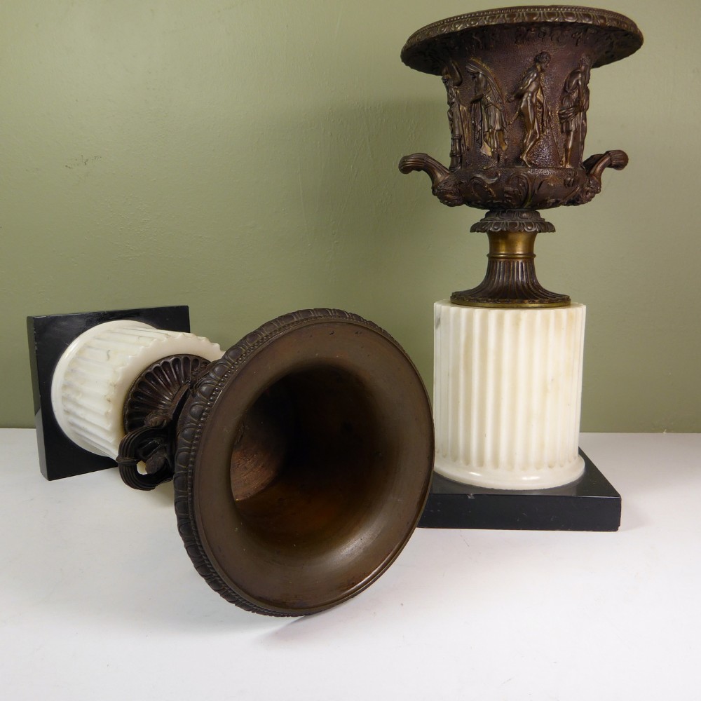 903. Antique Pair of Grand Tour Borghese or Medici Bronze Campana Urns Vases - Image 6