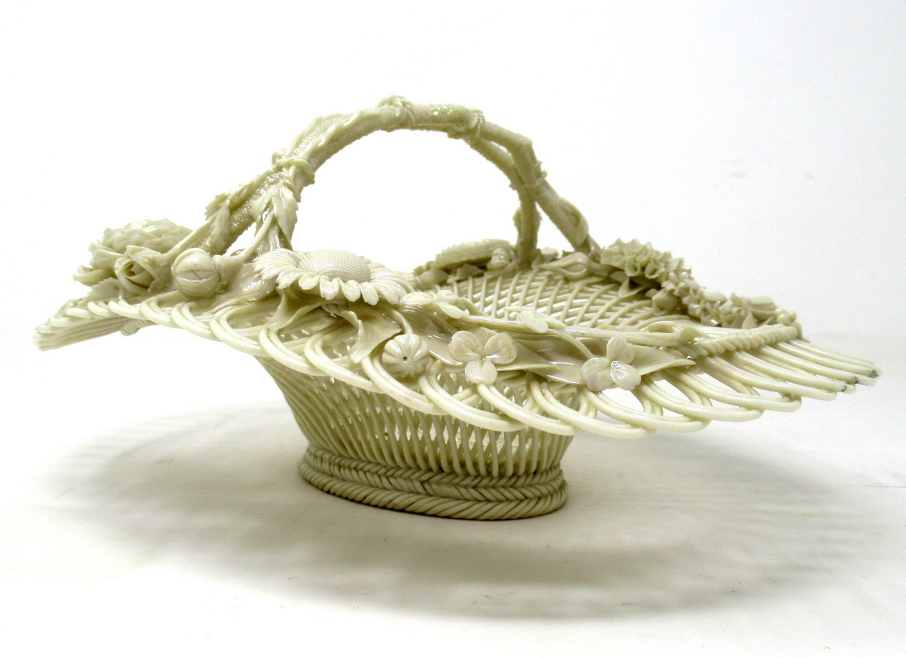 834. Antique Irish Belleek Porcelain Four Strand Basket Centerpiece 1865-1889 Ireland - Image 5