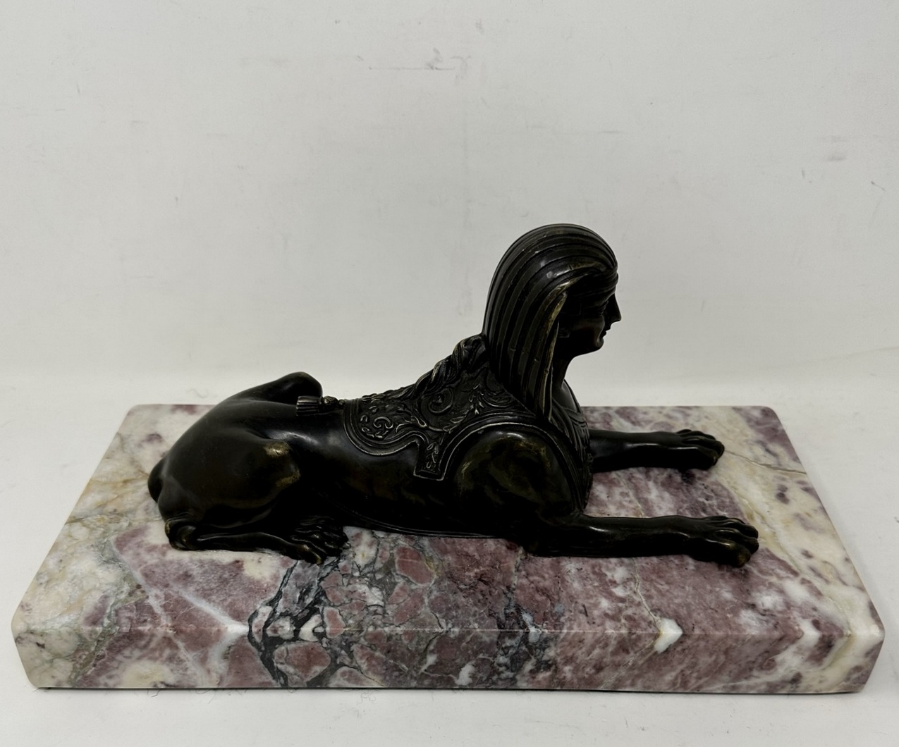 208. Antique Pair Grand Tour Bronze Egyptian Sphynx Figures Breche Violet Marble 19Ct - Image 5