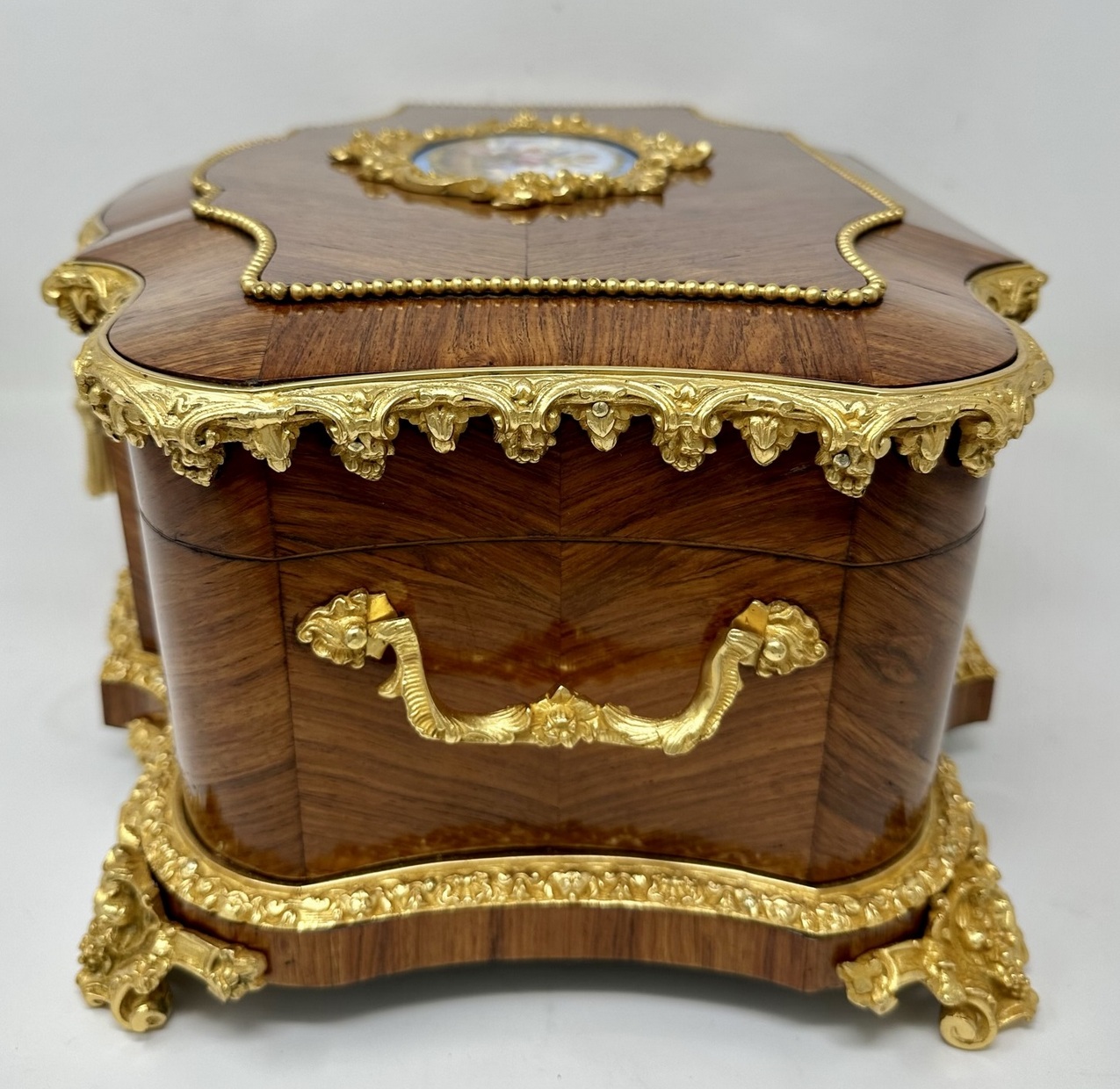 888. Antique French Ormolu Kingwood Sevres Casket Jewelry Box by Vervelle Audot Paris - Image 8