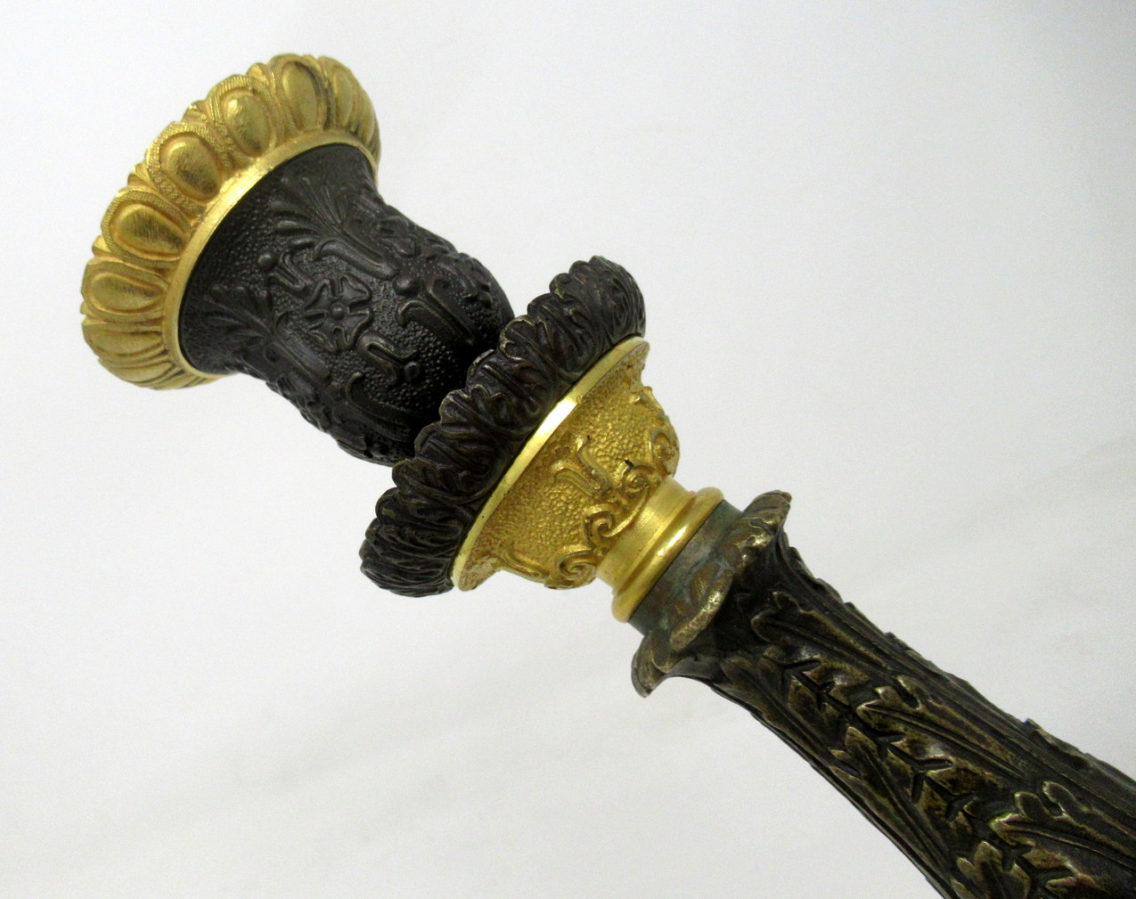 425. Pair of Ormolu Patinated Gilt Bronze Acanthus Empire-Style Candlesticks 19th Ct - Image 10