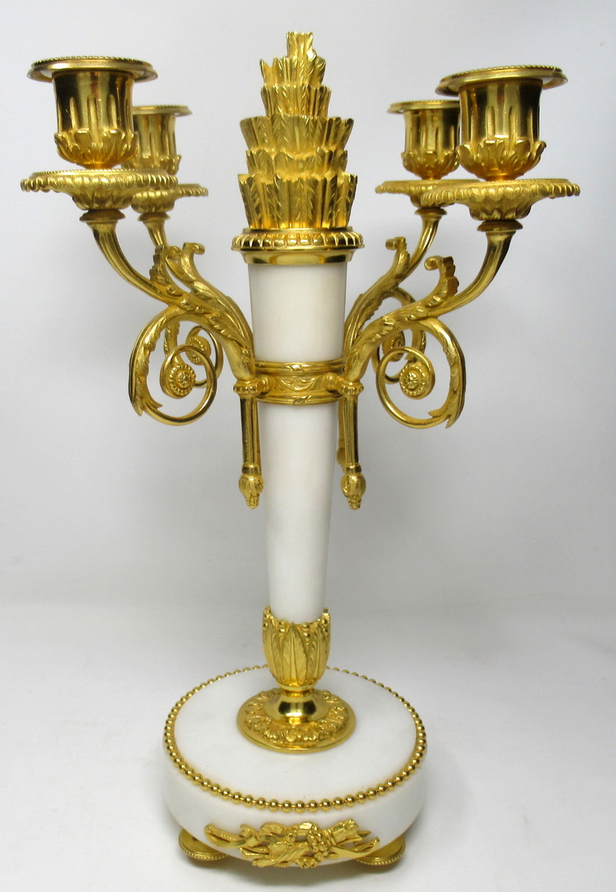 393. Stunning Pair Large Ormolu Marble Four Branch Candelabra Manner Pierre Gouthiere 19thCt - Image 4