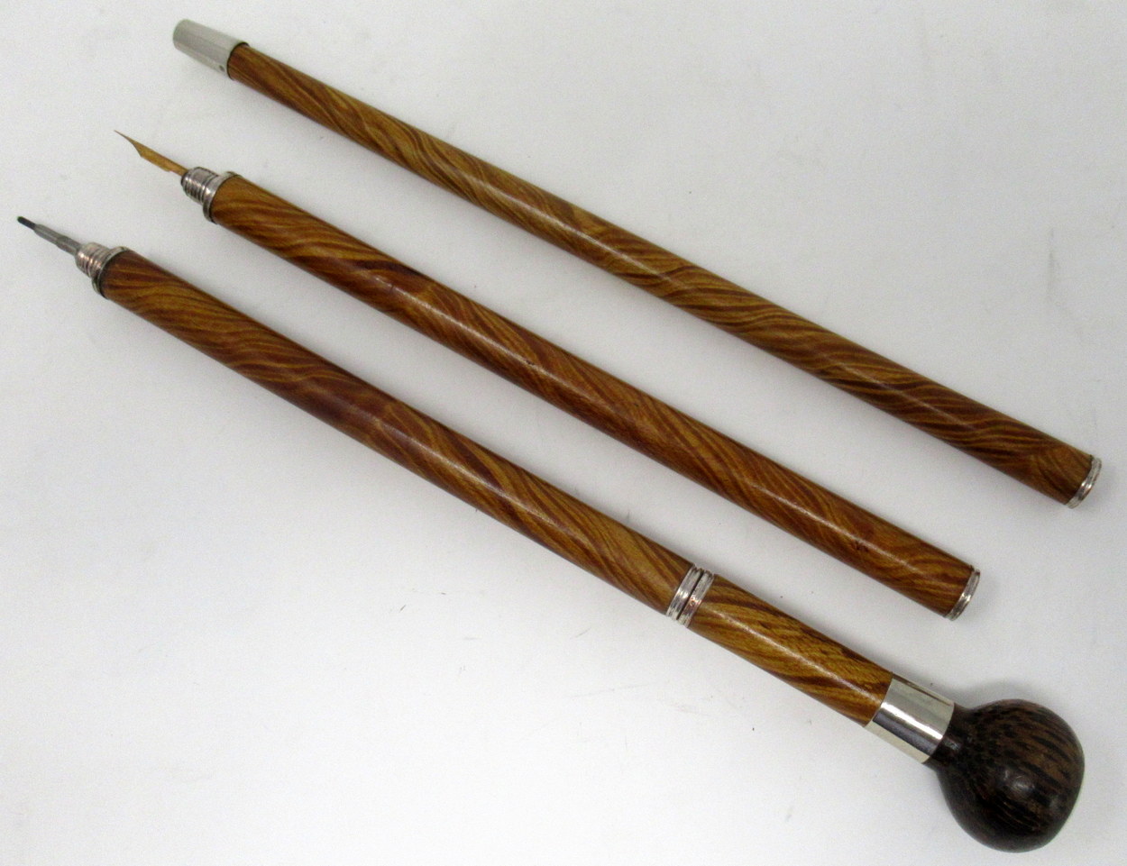 482. Malacca Austrian System Writers Walking Stick Silverplated Mounts 19thCt - Image 2