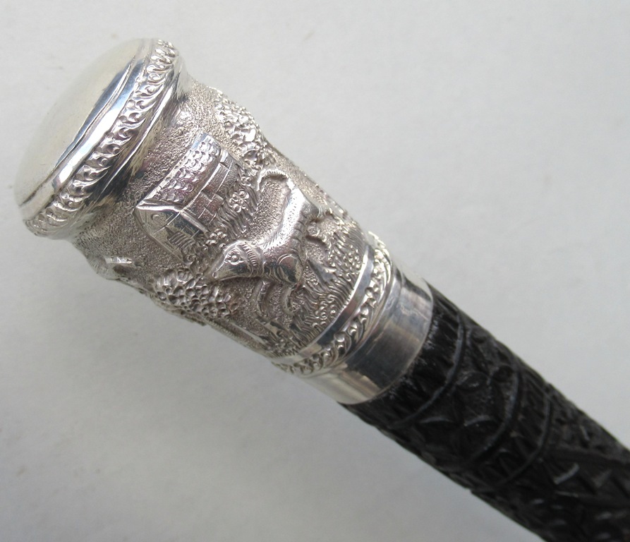 906. Rare Anglo Indian Carved Ebony Walking Stick Superb - Image 3