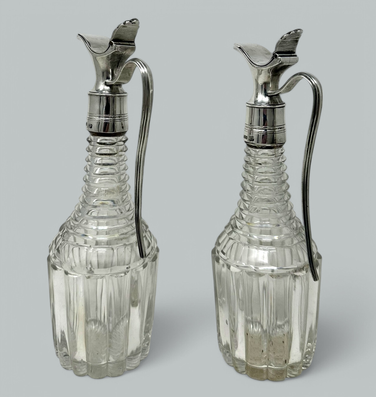 582. Antique Cut Crystal Sterling Silver Oil Vinegar Cruet Set 1825 George Piercy - Image 3