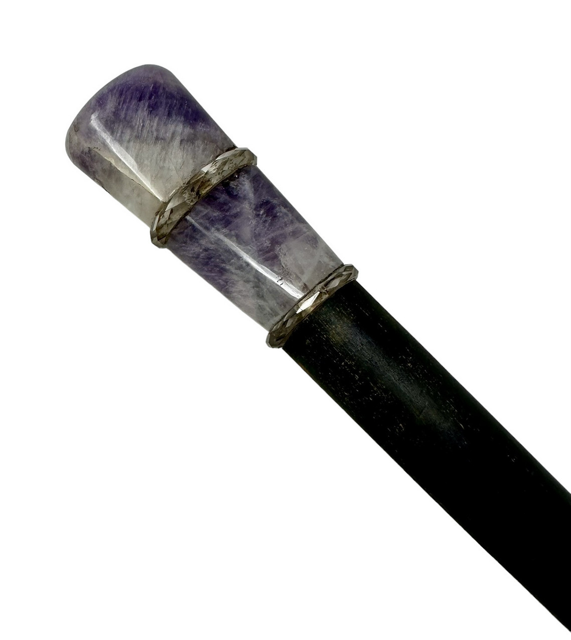 168. Antique Lapis Lazuli Blue John Amethyst Lady's Walking Stick Wooden Parts - Image 7