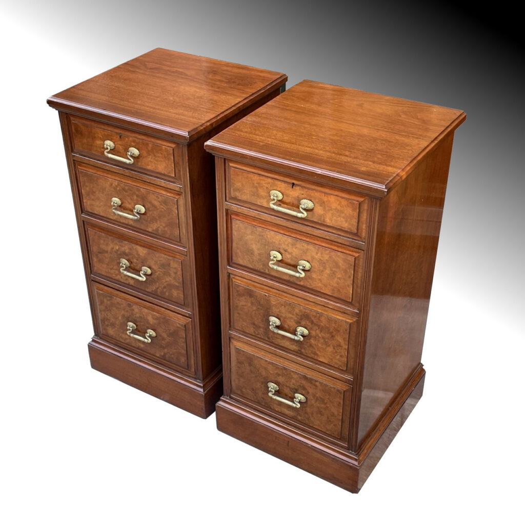 486. Antique Pair Scottish Burr Walnut Victorian Bedside Lockers by J T Scott