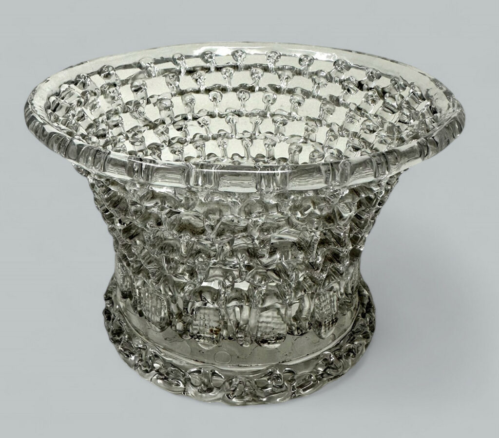 647. Antique Rare Belgian Liege Traforata Glass Basket Vase Centerpiece 18th Century