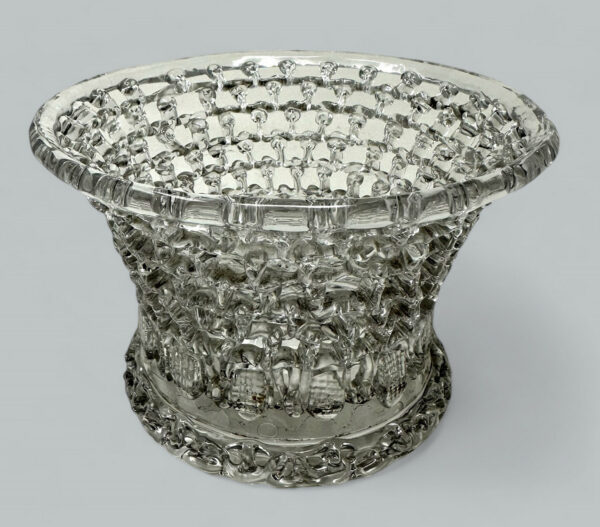 647. Antique Rare Belgian Liege Traforata Glass Basket Vase Centerpiece 18th Century