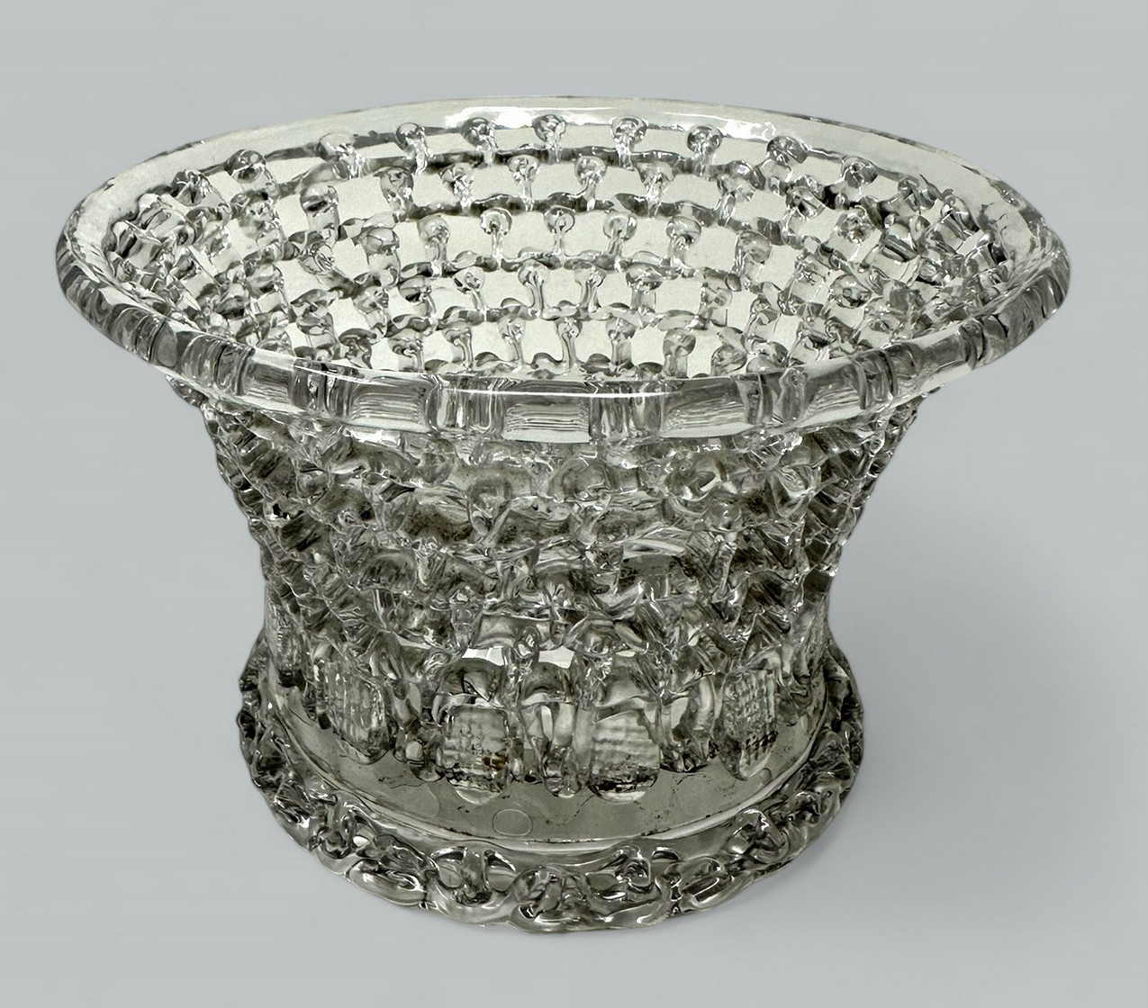 647. Antique Rare Belgian Liege Traforata Glass Basket Vase Centerpiece 18th Century