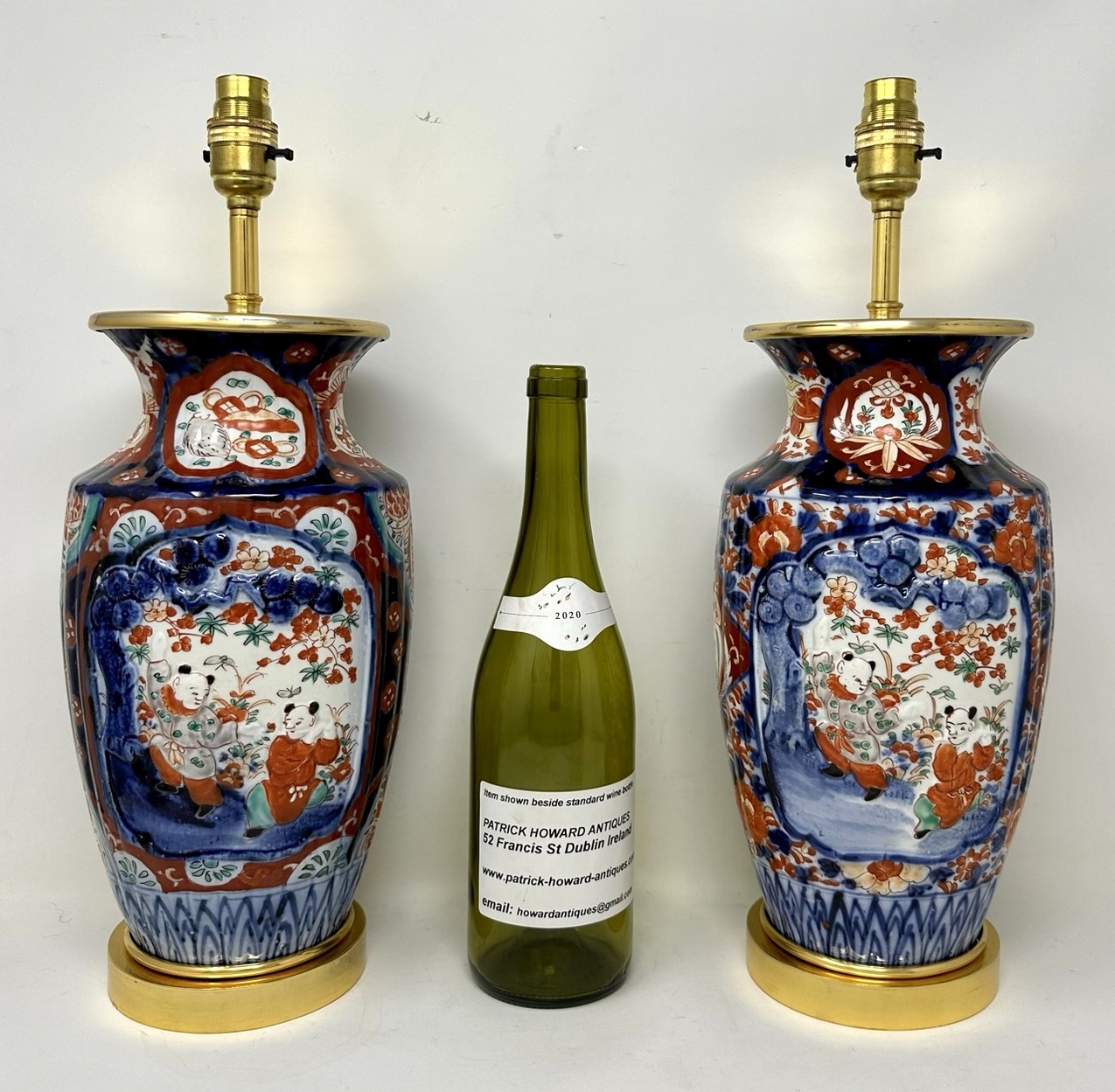 733. Antique Pair Japanese Chinese Imari Porcelain Ormolu Table Lamps Blue Red Gilt - Image 11