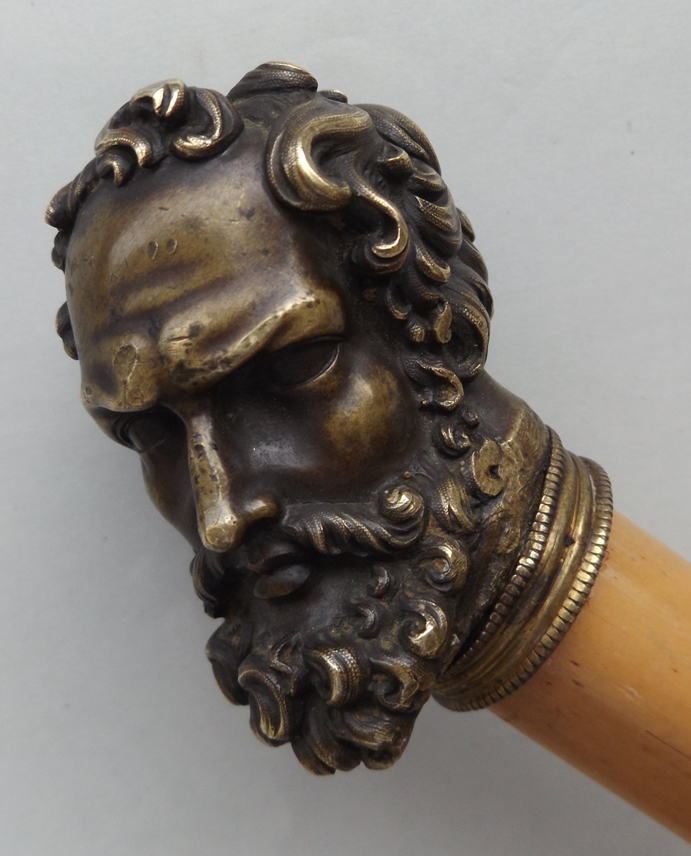 226. Superb Malacca Walking Cane Bronze Head 19thCt - Image 4