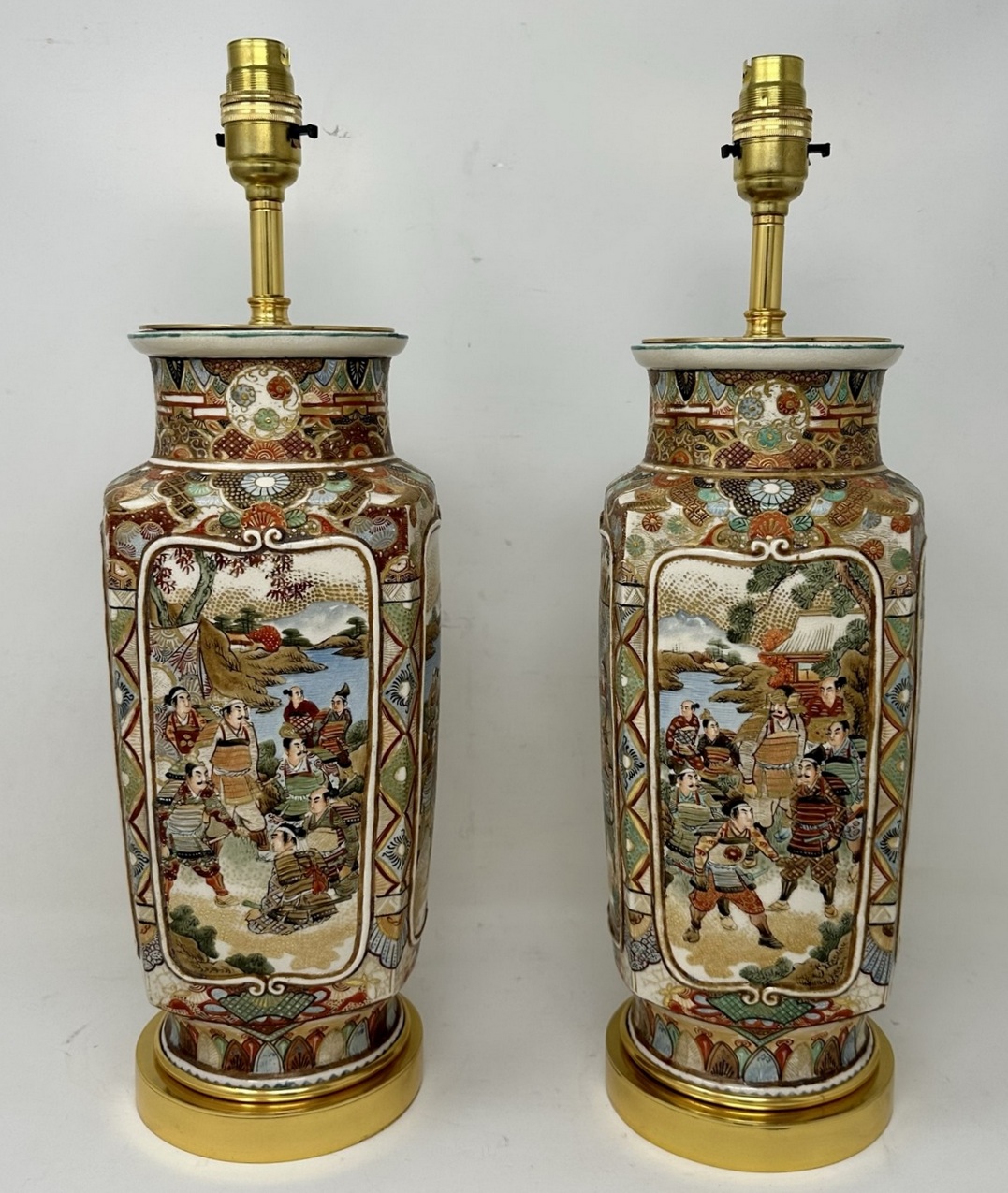 872. Antique Pair Japanese Satsuma Table Lamps Vases Urns Meiji Period 1868-1912 - Image 6