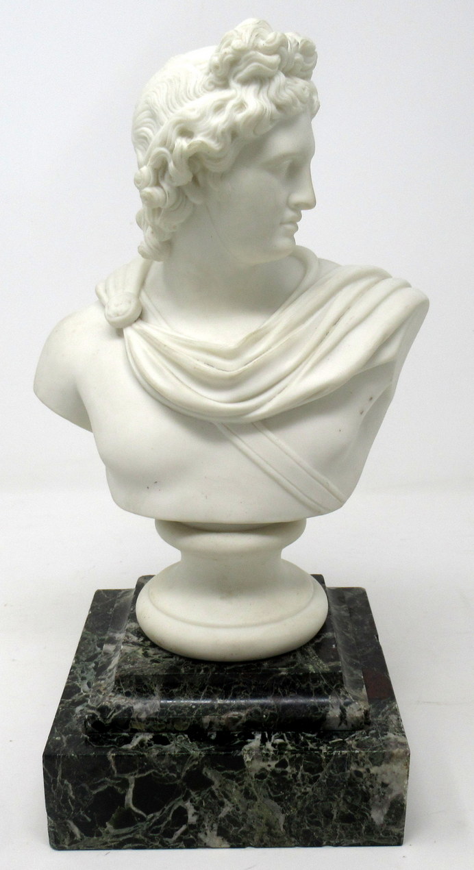 813. Parian Bust of Apollo Belvedere possibly Copeland Green Marble Base 19thCt - Image 4