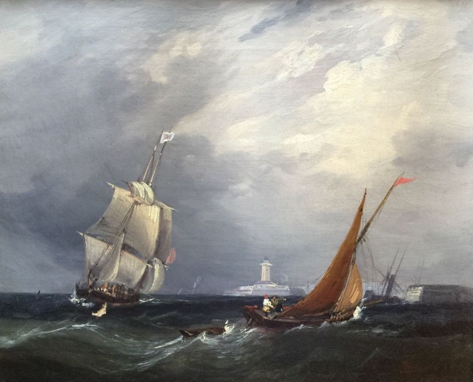 596. Frederick Calvert Irish 1815-1844 Fine Marine Oil Painting Shipping off Ramsgate - Image 2