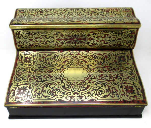 757. Antique French Brass Inlaid Ebony Boulle Mahogany Writing Slope Box 19Ct